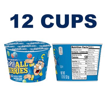 Cap'N Crunch Breakfast Cereal, Oops All Berries, 1.12 Oz Individual Cups (12 Pack)
