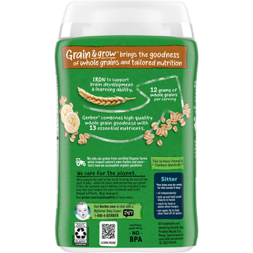 Gerber Baby Cereal Organic 2Nd Foods, Grain & Grow, Oatmeal Banana, 8 Ounce (Pack Of 6)