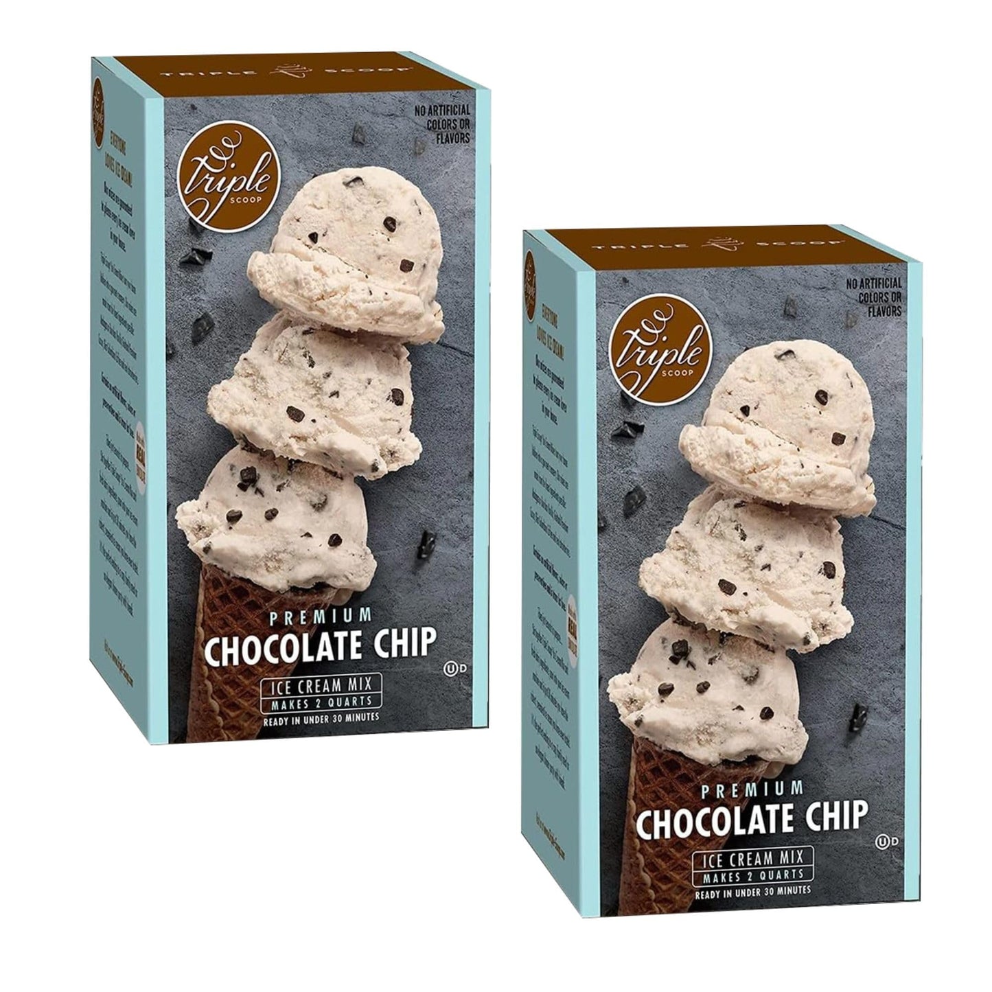Triple Scoop Premium Vanilla Chocolate Chip Ice Cream Starter Mix, 2 Boxes (14.8 oz each), Makes 4 Quarts, Easy to Use
