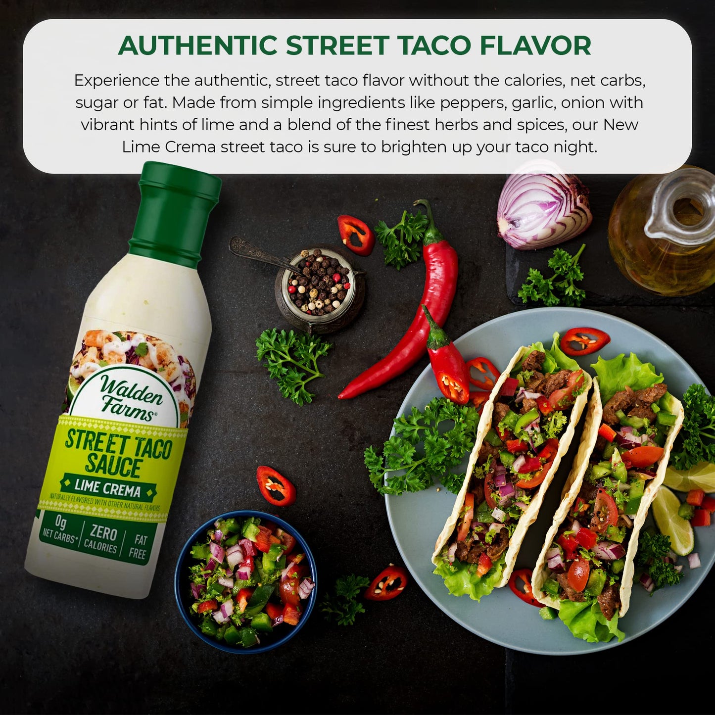 Walden Farms Street Taco Sauce Lime Crema - Calorie-Free, Gluten-Free, Low Carb, Keto-Friendly, Sugar-Free, Tangy Lime Crema Fla