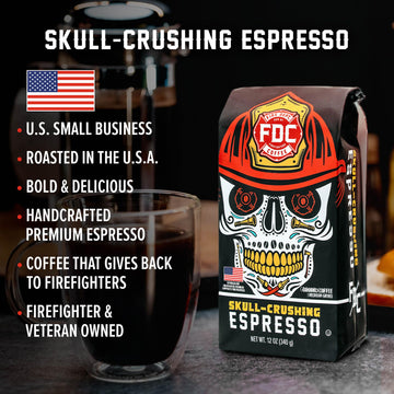 Fire Department Coffee Skull Crushing Espresso Beans - 12 oz Whole Bean - Veteran Owned, Roasted in the USA