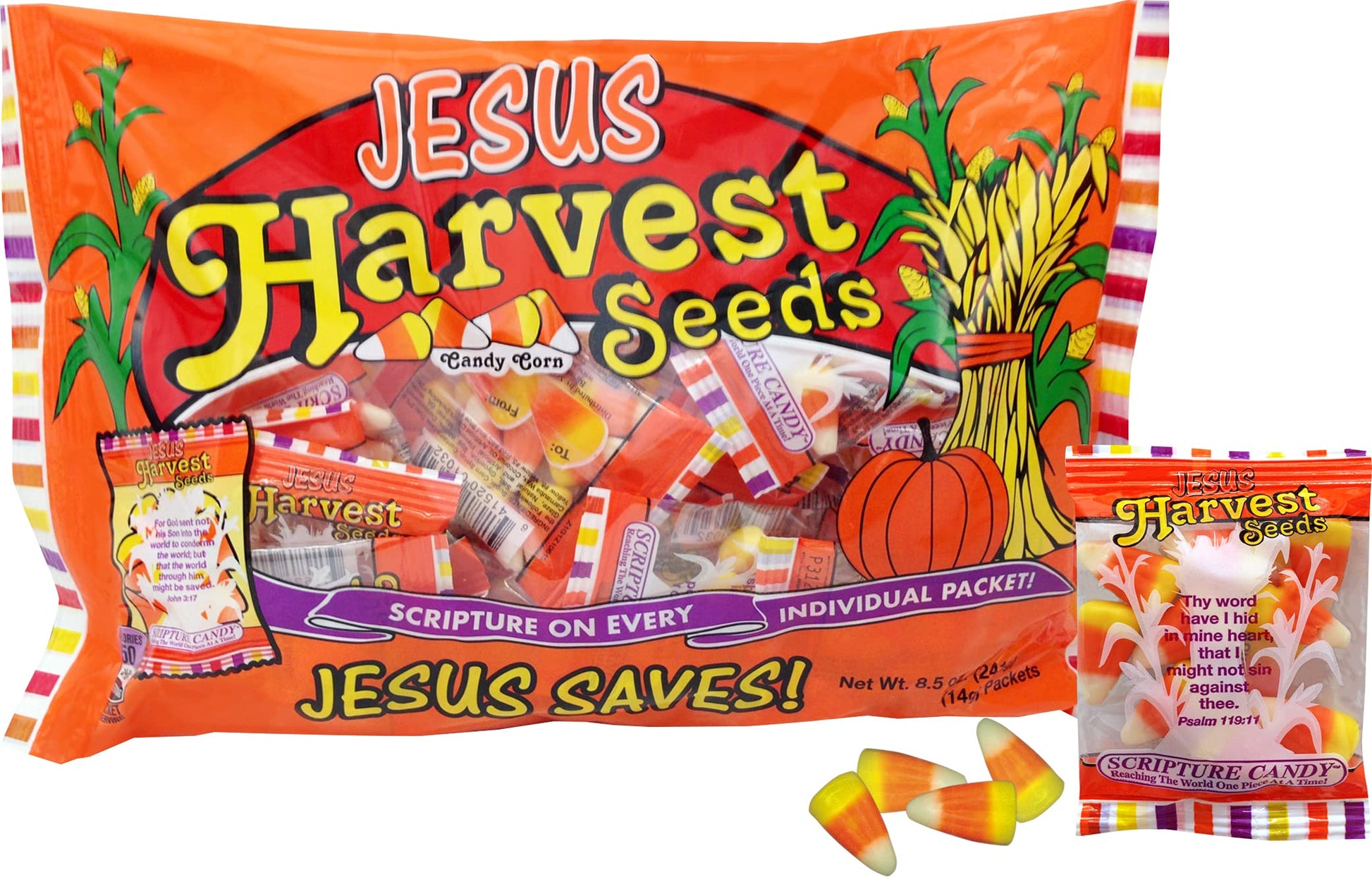 Scripture Candy, Jesus Harvest Orange, Yellow & White Candy Corn Promise Seeds, 15 Count
