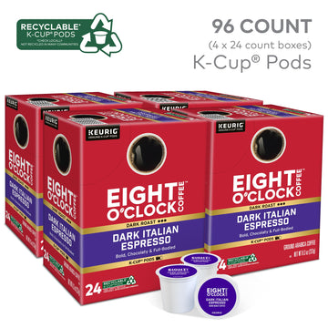 Eight O Clock Coffee Dark Italian Roast Single-Serve Keurig K-Cup Pods, Medium Roast Coffee Pods, 96 Count