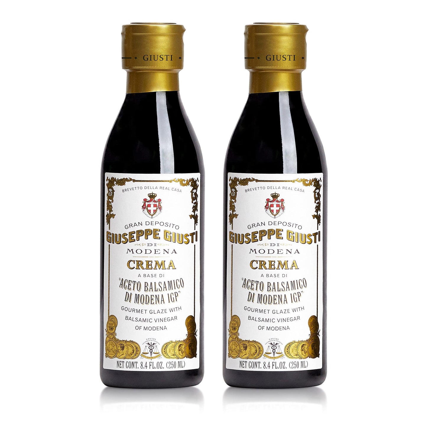 Giusti Balsamic Glaze Based on Thick Balsamic Vinegar of Modena – Italian Gourmet La Crema Reduction, Smooth & Velvety Drizzle for Meat, Cheese, Salads & Desserts - 8.45 fl oz (250 ml) - Pack of 2