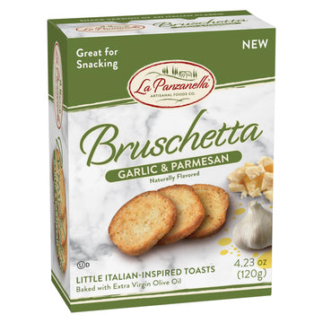 La Panzanella Garlic and Parmesan Bruschetta Crackers - Italian-inspired Toasts, For Soups, Dips, Spreads or Snacks, 4.23oz (120