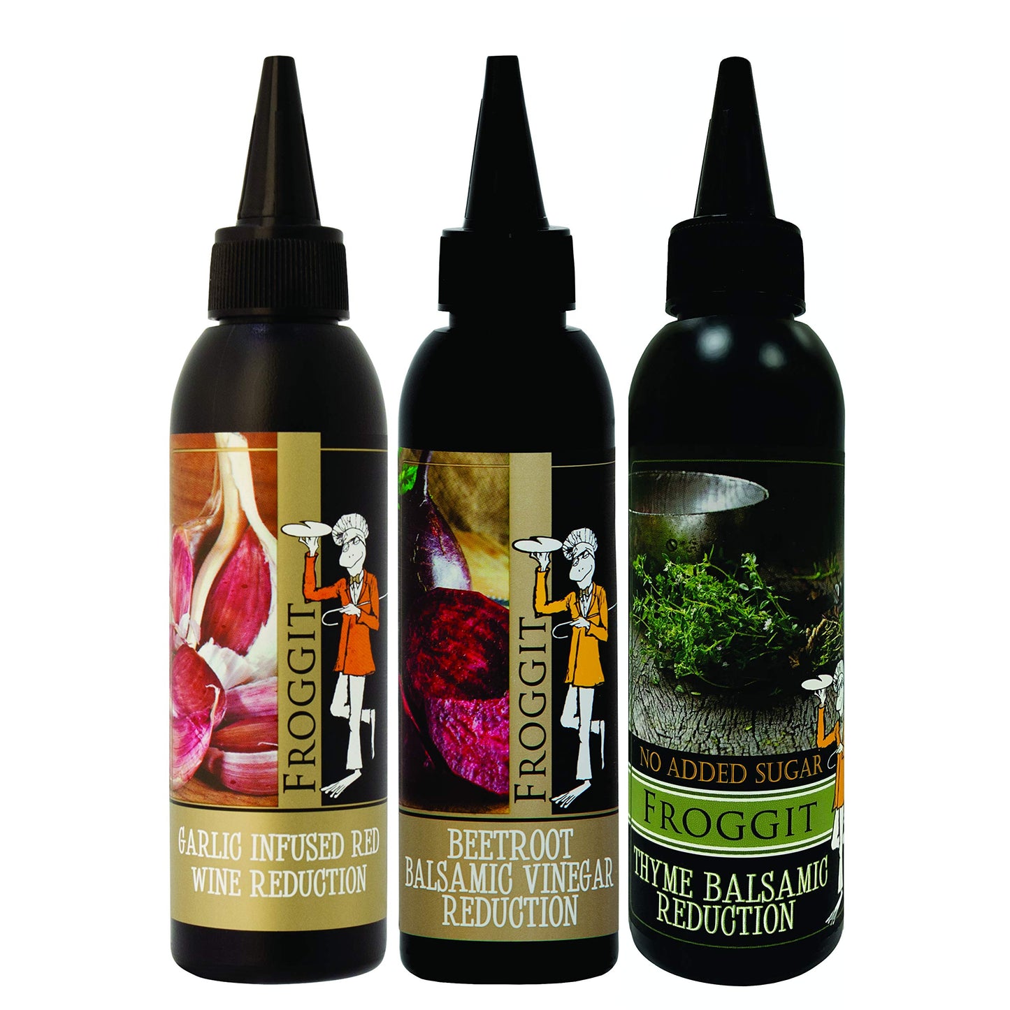 Froggit 3-Piece Variety Pack Garlic Infused Red Beverage-Inspired Vinegar Beetroot Balsamic Vinegar Reduction No Sugar Added Thyme Balsamic Vinegar Reduction 150Ml Non Gmo