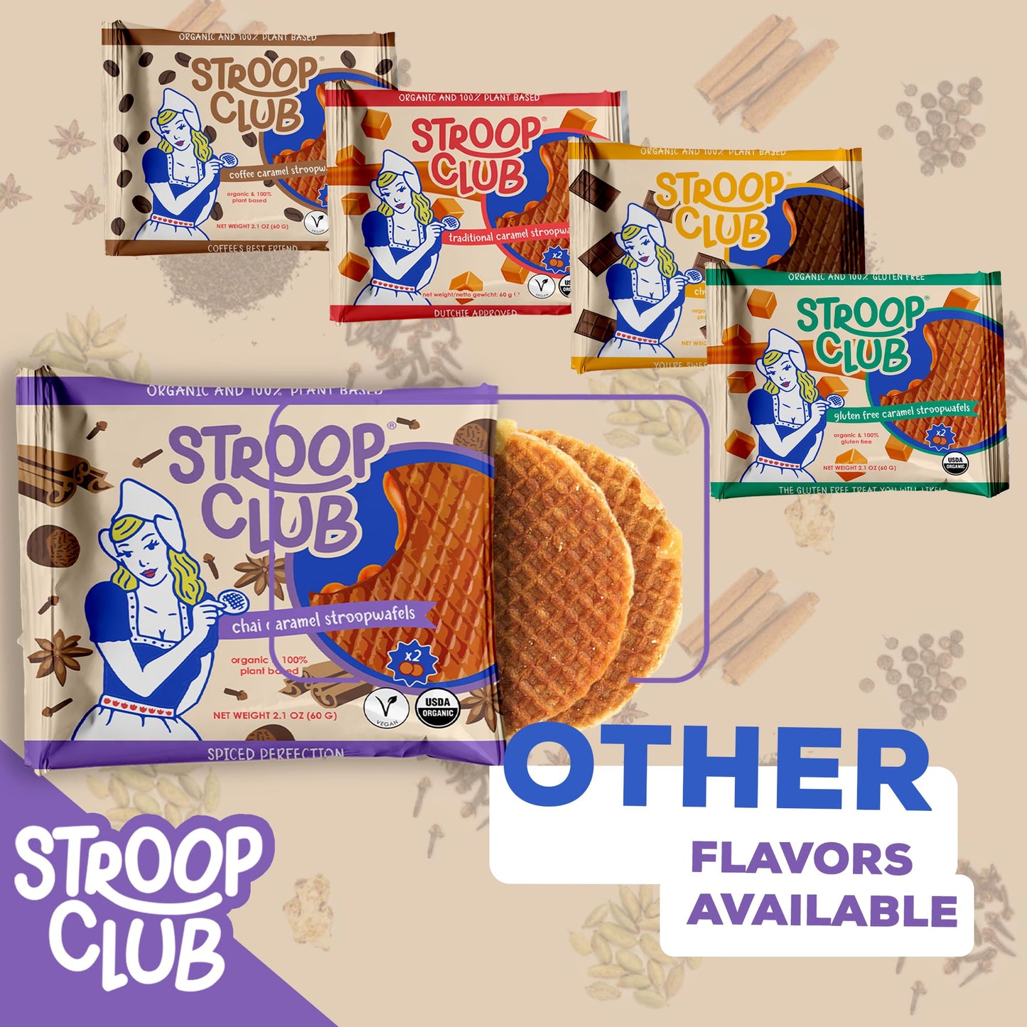Stroop Club Chai Infused Organic Stroopwafel Caramel Treats | Vegan, Plant-Based And Dutch-Approved Indulgence - 12 Vegan Waffle