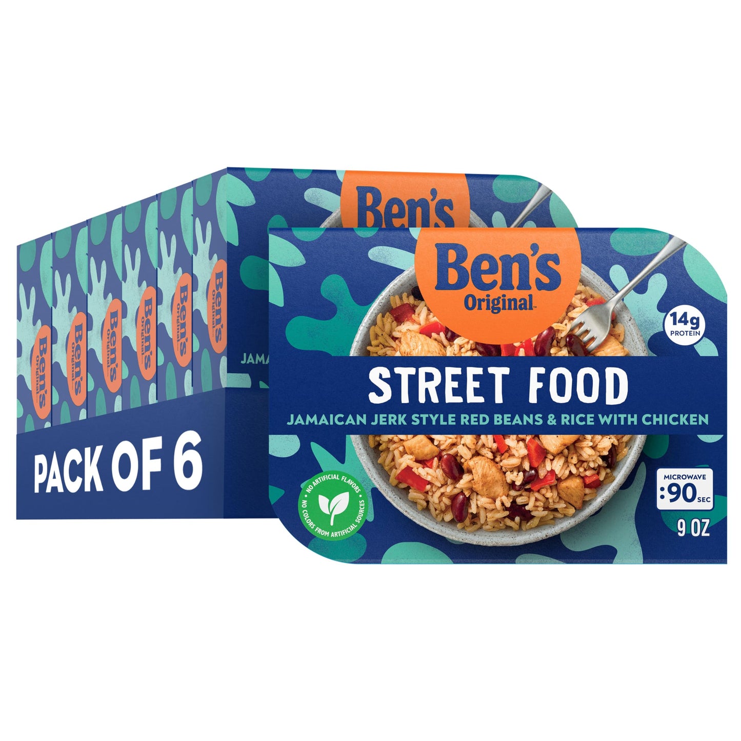 BEN S ORIGINAL Street Food Jamaican Jerk Style Beans & Rice with Chicken, Prepared Entr e, Microwavable Heat-&-Eat Bowl in 90