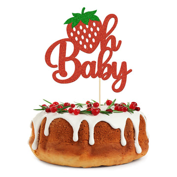 1Pc Strawberry Oh Baby Cake Topper Red Glitter Babyshower Strawberry Cake Pick Decoration For Sweet Fruit Theme Baby Shower Kids