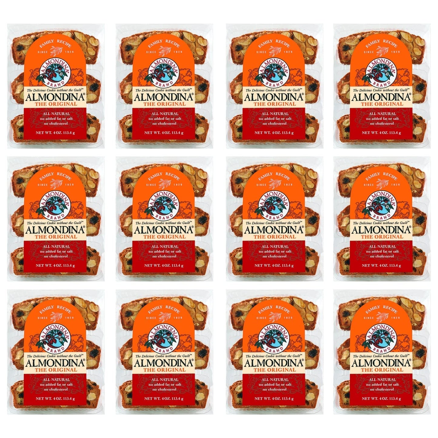 Almondina Almond Cookies, Original Flavor, Non-Dairy And Kosher Thin Cookies, Toasted With Natural Ingredients, Sweet And Crunchy Biscotti Snack, 4-Ounce Package (Pack Of 12)