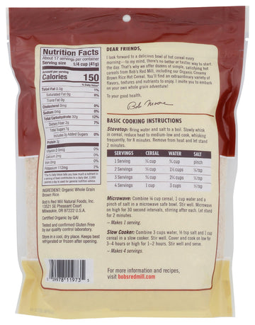 Bobs Red Mill Organic Brown Rice Hot Cereal, 24oz (Pack of 1) - Non GMO, Whole Grain, Vegan, Kosher