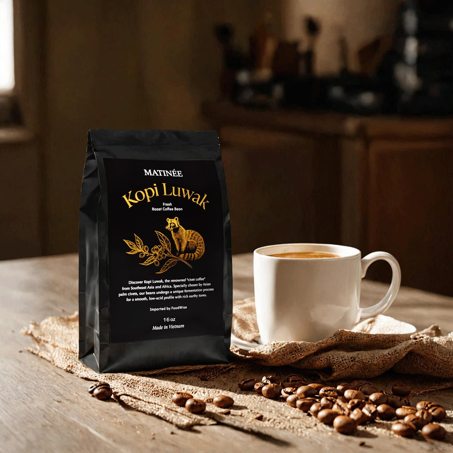 Matin E Wild Kopi Luwak Coffee Beans, Medium Roast, Whole Bean Coffee, Civet Coffee, Wild Kopi Luwak Coffee - Sustainably Sourc
