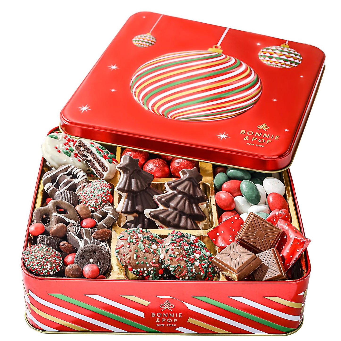 Holiday Gourmet Chocolate Candy Gift Basket with Keepsake Tray - Bonnie and Pop