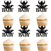 Ercadio 24 Pack Dragon Baby Cupcake Toppers Black Glitter Dragon Baby Cupcake Picks Cute Dinosaur Cupcake Topper Dragon Cupcake