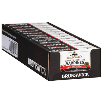 Brunswick Wild Caught Skinless and Boneless Sardines, Served in Olive Oil with Mild Red Peppers, 4.4 Oz (Pack of 12)