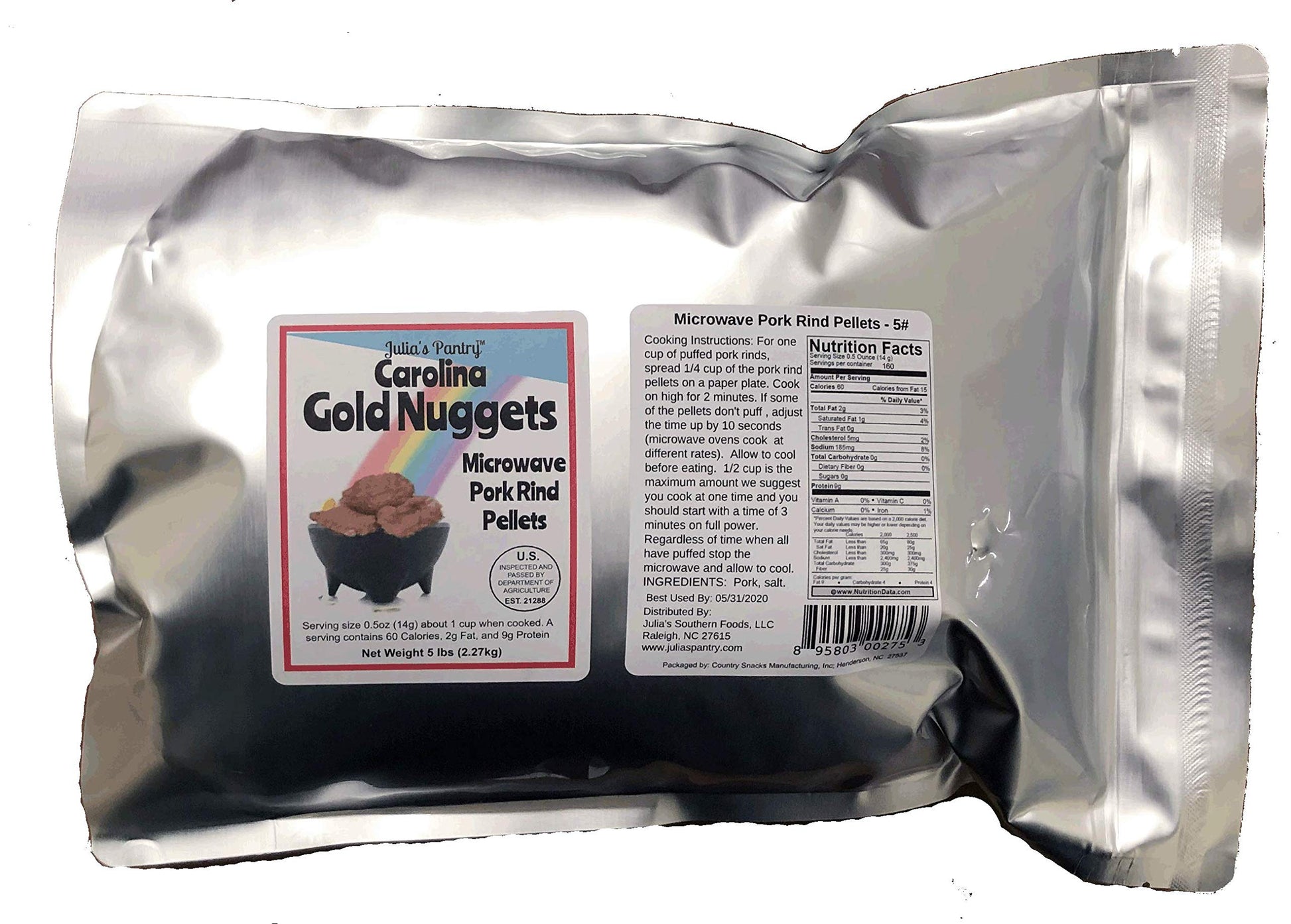 Carolina Gold Nuggets Microwave Pork Puffies Pork Rinds, Original, 5 Lb