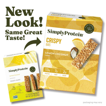 Simply Protein - Lemon Coconut Crispy Bars - Plant Based Protein Bars - Low Carb, Low Sugar, High Fiber - 13g Protein, 2g Sugar,