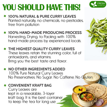 Freshdrinkus, Premium 0.9Oz Curry Leaves, Whole Dried Leaves, 100% Natural, Pure Curry Leaves, Hand-Made, Wildcrafted, Indian Sp