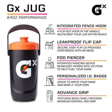 Gatorade Gx Performance Jug, 64oz, Leakproof, Non-Slip Grip, Red, Model RED64