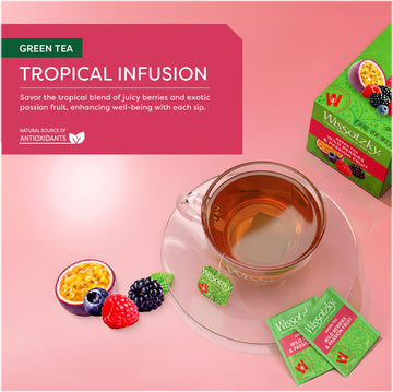 Wissotzky Wild Berries & Passion Fruit Green Tea, 20 Tea Bags | Antioxidant Rich | Tropical Blend Green Tea Bags