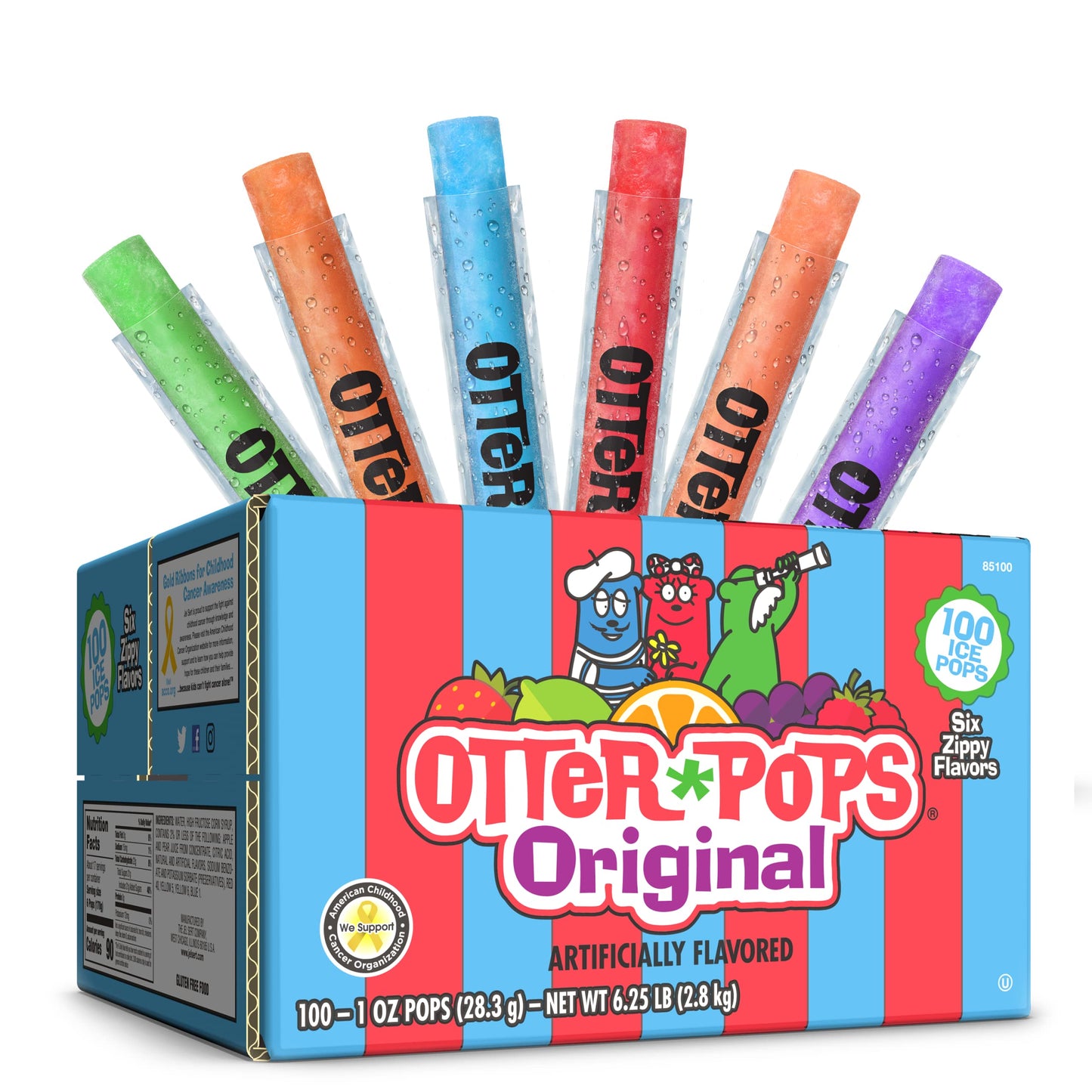 Otter Pops, Original Assorted Freezer Pops, 1Oz Freeze Pops In Six Zippy Flavors, 100 Count, (85100)