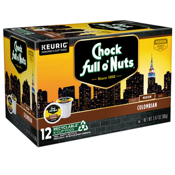 Chock Full O'Nuts Colombian Coffee, Compatible With K-Cup Pods, 12 Ct (Pack Of 6)