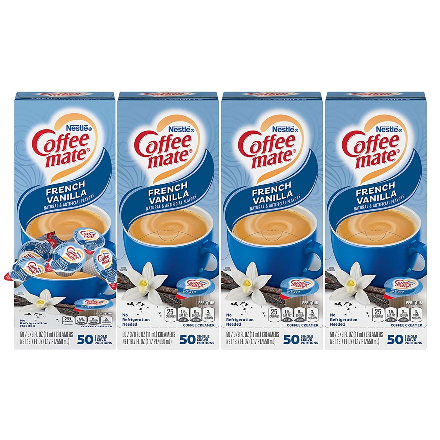 Nestle Coffee Mate Coffee Creamer, French Vanilla, Liquid Creamer Singles, Non Dairy, No Refrigeration, Box of 50 Singles (Pack