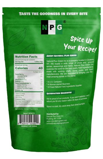 Natural Plus Green Premium Szechuan Red Peppercorns, Whole, 16 oz, Ideal for Kung Pao Chicken & Chinese Cuisine