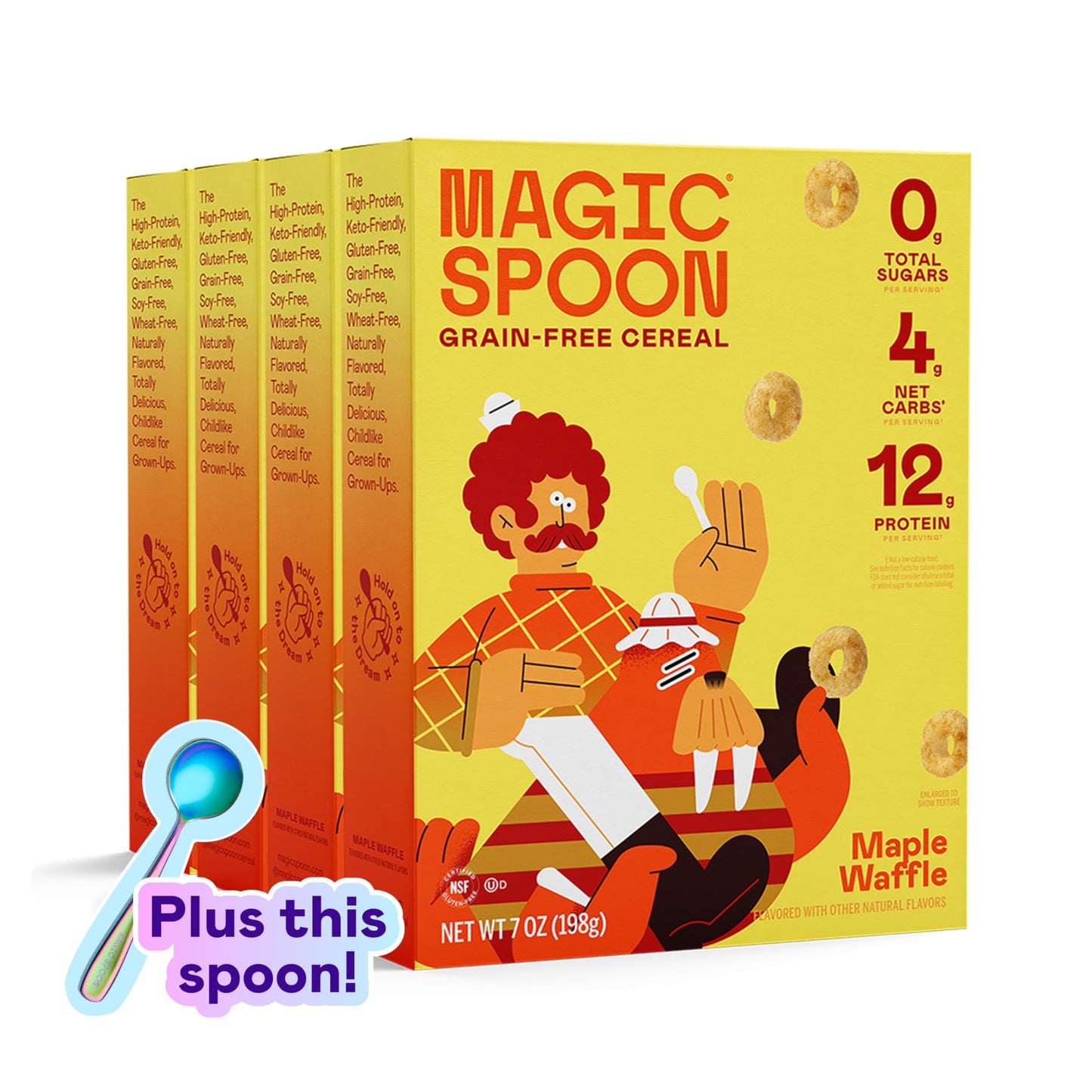 Magic Spoon Cereal - Maple Waffle 4-Pack Of Cereal And Spoon - Keto & Low Carb Lifestyles, Gluten & Grain Free, High Protein, 0G