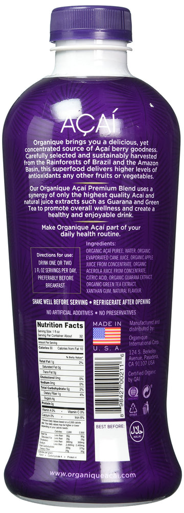 ORGANÍQUE Açaí Premium Blend, 32 Fl Oz, Pack of 1, Model B07DL374V6