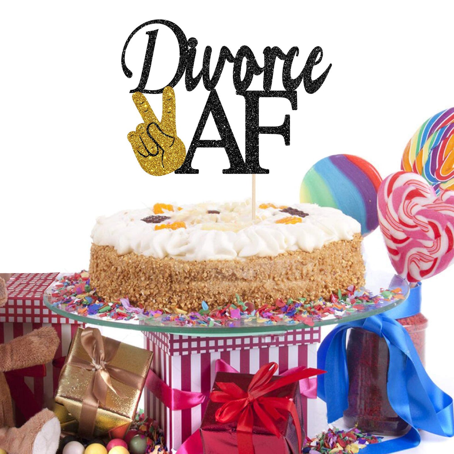 Maicaiffe Black Glitter Divorce Af Cake Topper - Divorce Party Sign - Broken Up, Free At Last, Bye Felicia, Newly Unwed Divorce