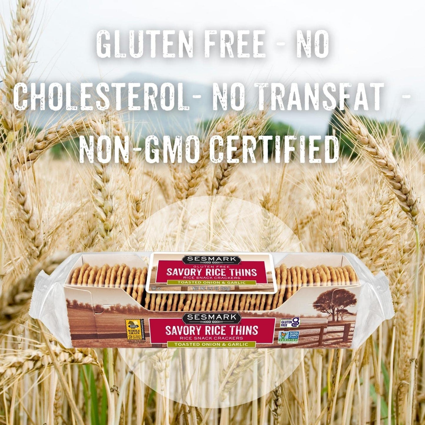 Sesmark Gluten Free Rice Thins Toasted Onion & Garlic - Non Gmo Project Verified - 3.2 Oz (Pack Of 12)