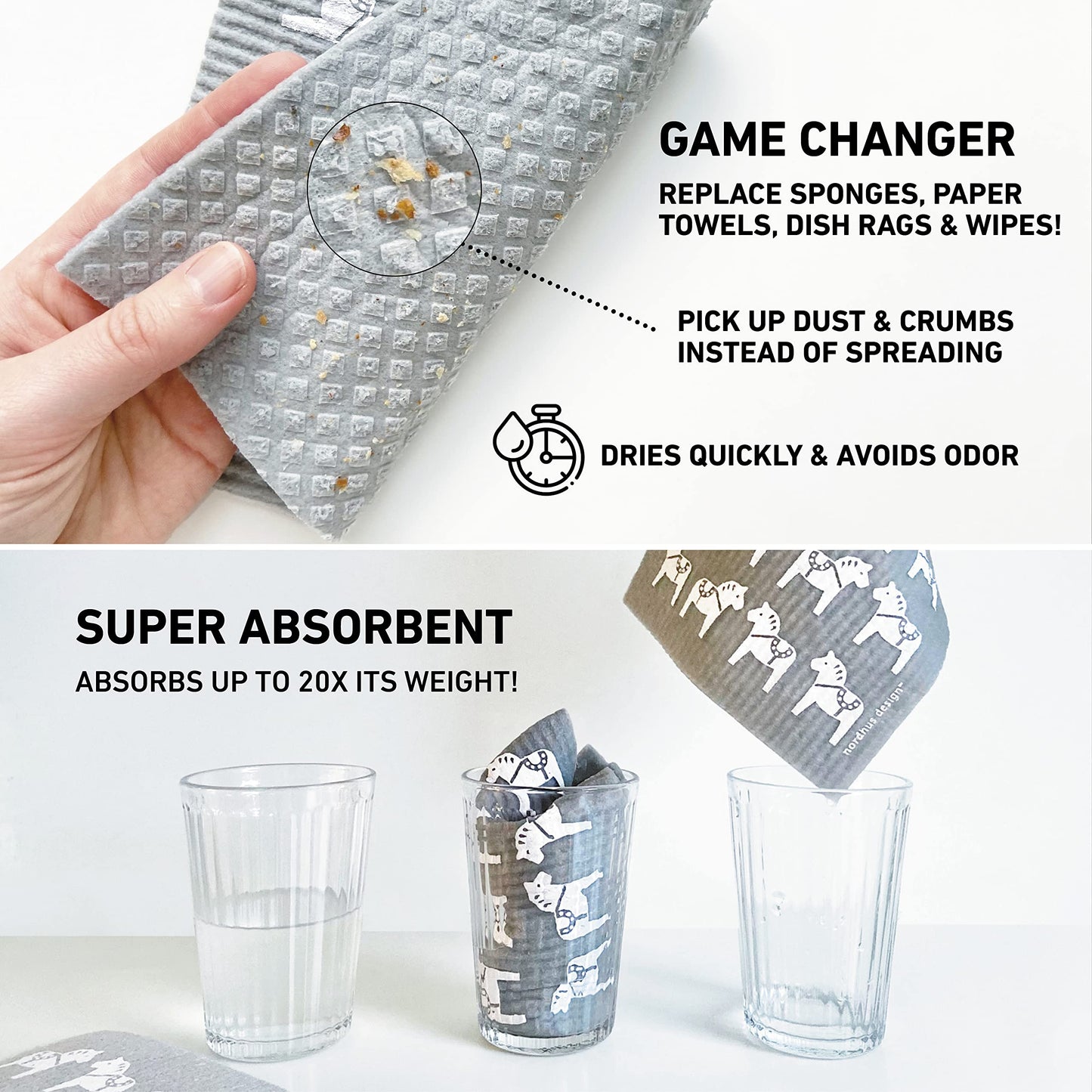 Swedish Dishcloths For Kitchen 10 Pack - Made In Sweden - Reusable And Replace Paper Towels, Sponges And Dish Rags - Eco Friendl