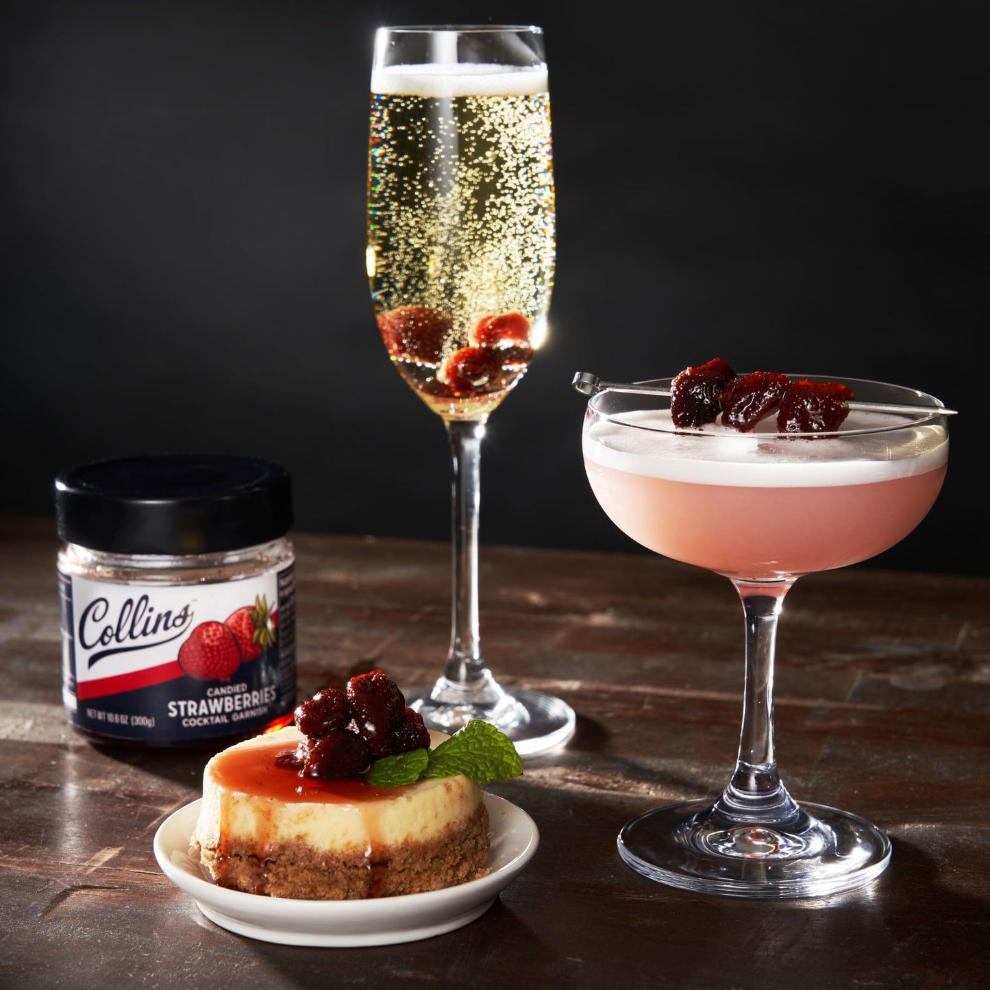 Collins Strawberries in Syrup, Cocktail Garnish, 10.6 oz, Set of 1, Red, Model 11839