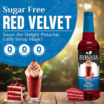Syruvia Sugar-Free Red Velvet Coffee Syrup - 25.4 fl oz. Premium Coffee Flavoring Syrup. 0 Calories, Kosher, and Gluten-Free. Pe