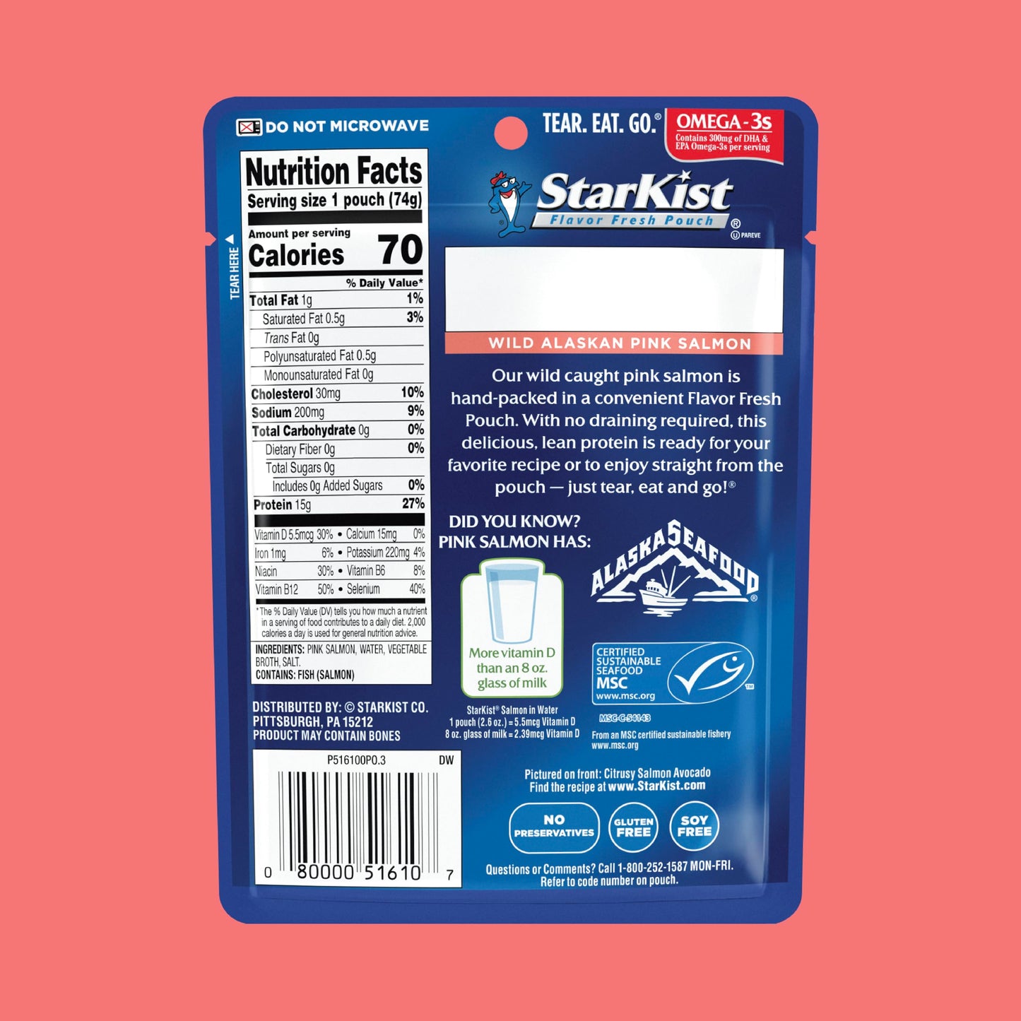 Starkist Skinless And Boneless Pink Salmon In Water, 2.6 Oz Pouch