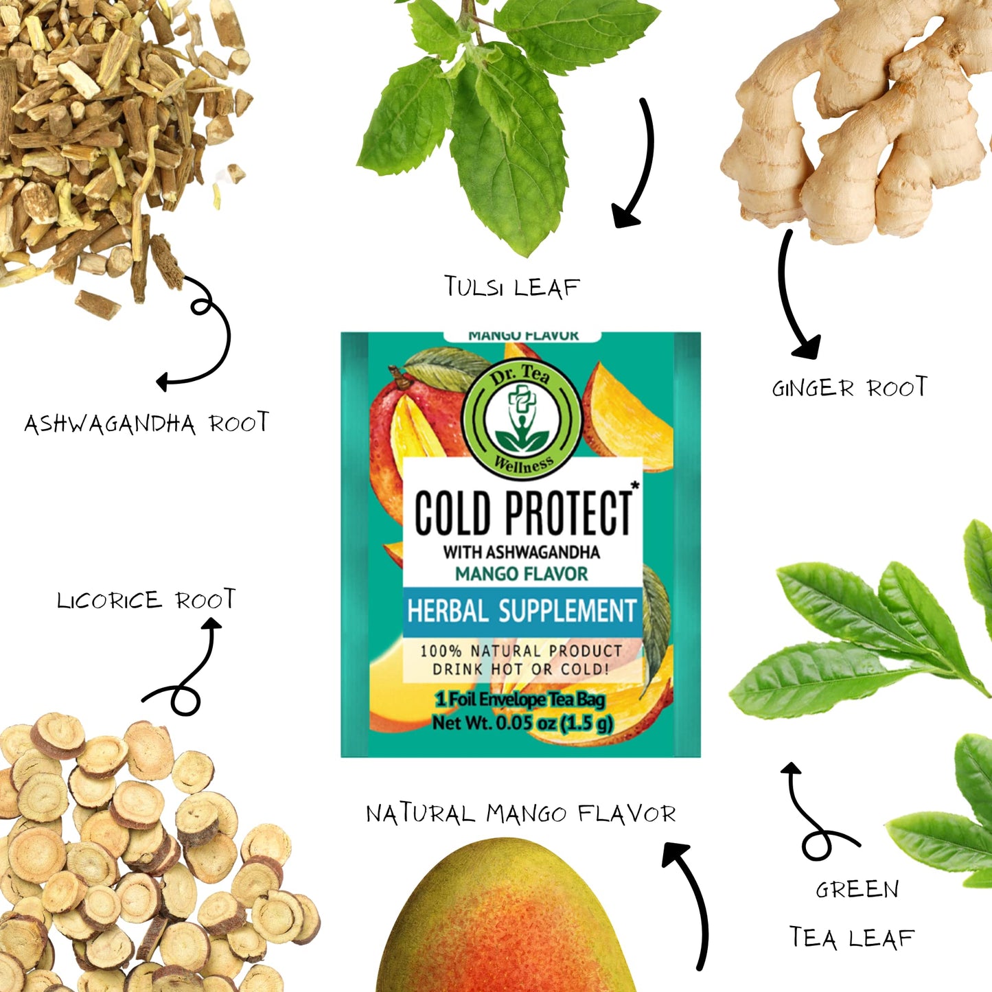 Dr. Tea Cold Protect Tea With Ashwagandha - Mango Flavor - 20 Tea Bags