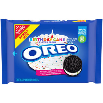 Oreo Birthday Cake Creme Chocolate Sandwich Cookies, Family Size, 17 Oz