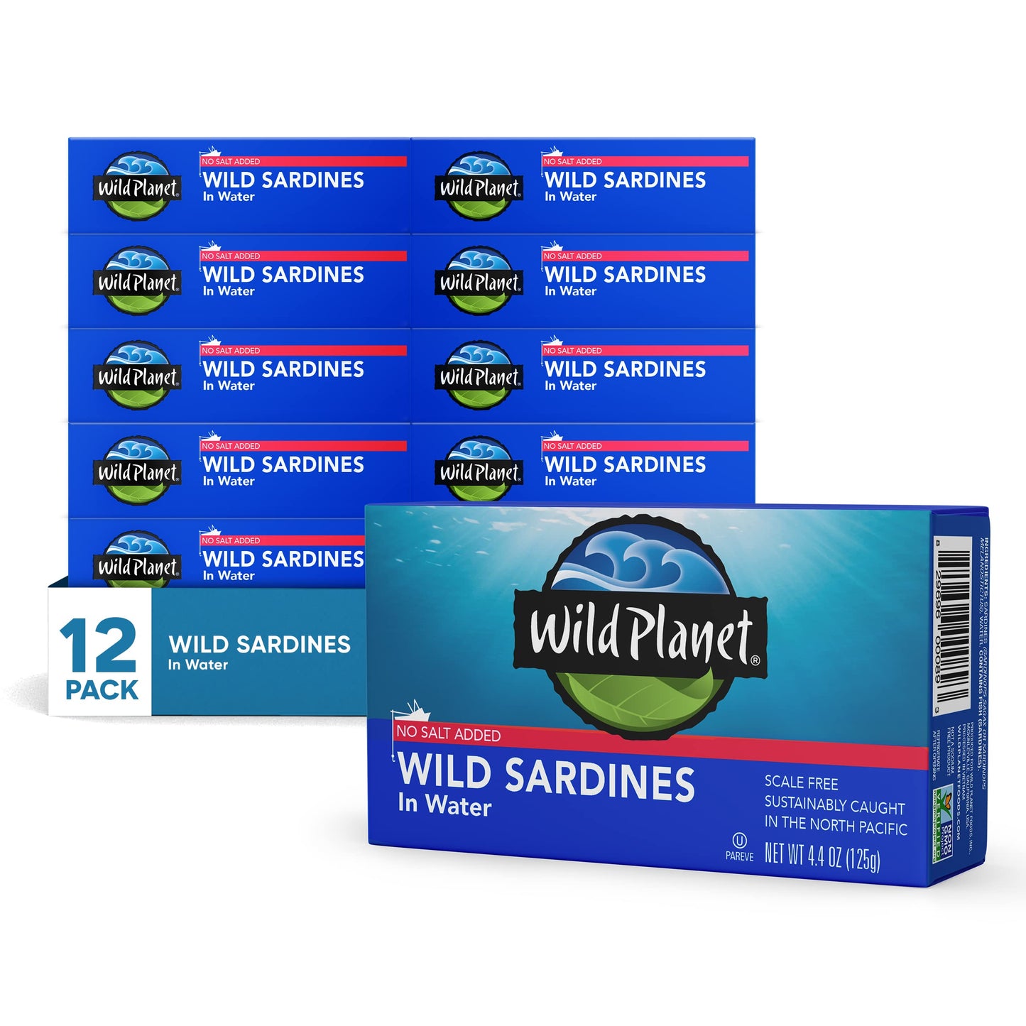 Wild Planet Wild Sardines In Water, No Salt Added, Tinned Fish, Non-Gmo, Sustainable 4.4 Ounce , (Pack Of 12)