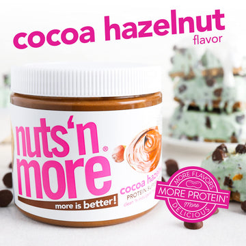 Nuts N More Cocoa Hazelnut Butter Spread - High Protein, Low Carb, Low Sugar, Gluten Free, Non-GMO, All-Natural Keto Nut Butter