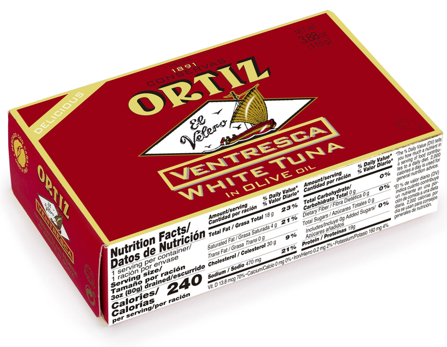 Ortiz Ventresca White Tuna Belly In Olive Oil, Tender Buttery Fillets With Exquisite Flavor, Superior Wild Caught Tuna Packed In Delicate Spanish Olive Oil, 3.88Oz Can (Pack Of 4)