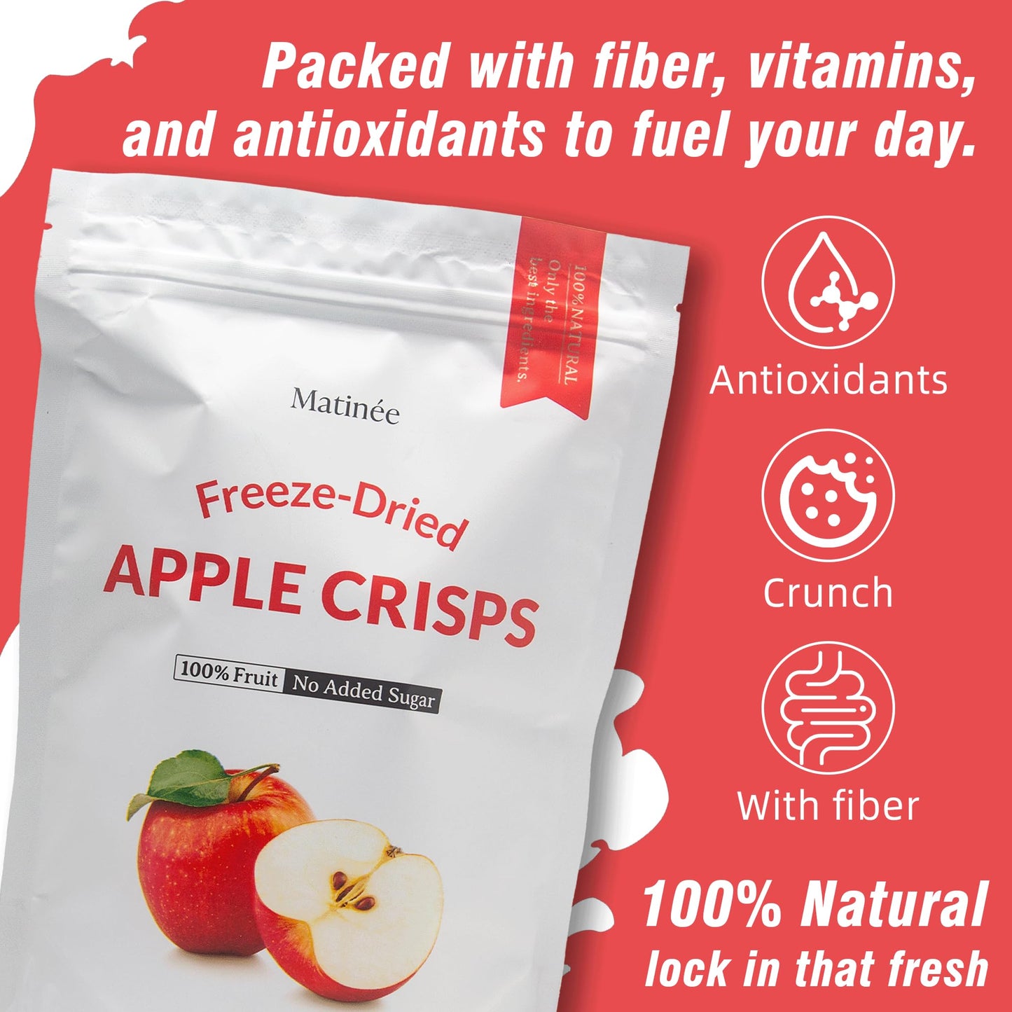 MATINÉE Freeze Dried Apple Snacks, Vegan, Non-GMO, 1.2oz (Pack of 4)
