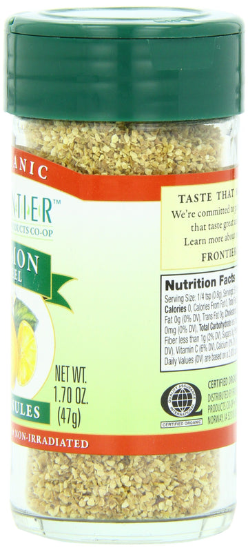 Frontier Co-Op Organic Lemon Peel, 1.70-Ounce Jar, Bright Zesty Lemon Peel For Tea, Baking, Marinades & Rubs