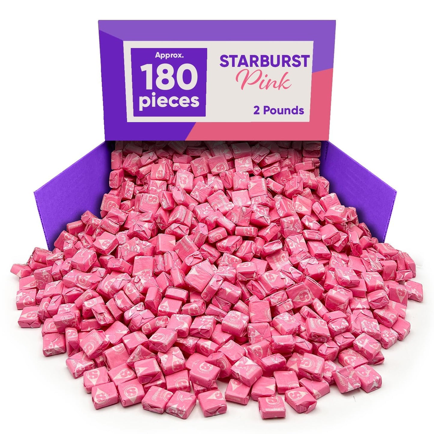 Strburst All Pink Chewy Candy - 2 Pounds Approx 180 Strawberry Candies - Bulk Candy Individually Wrapped Christmas Candy - Snack