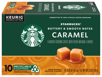 Starbucks Flavored Coffee K-Cup Pods, Caramel Flavored Coffee, Made Without Artificial Flavors, Keurig Genuine K-Cup Pods, 10 Ct