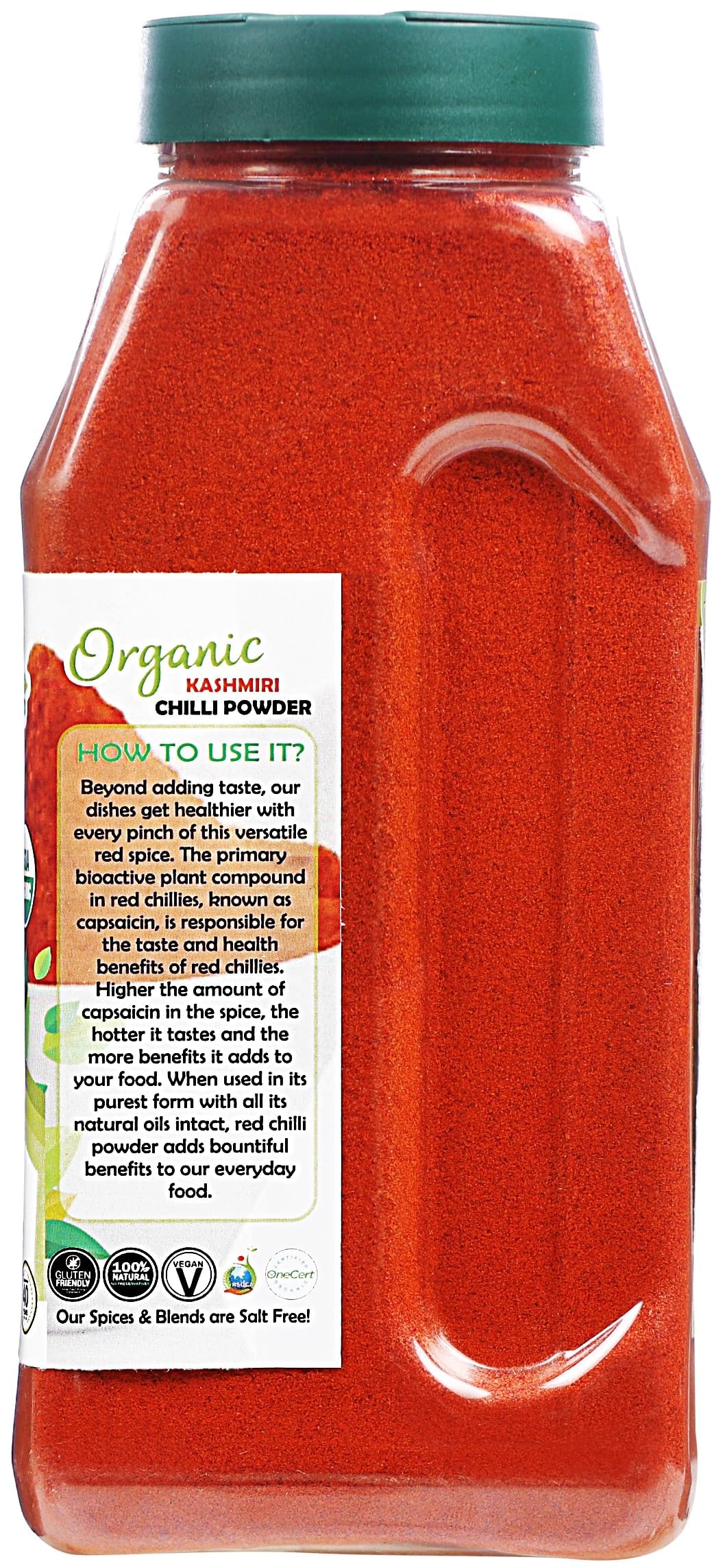 Rani Organic Kashmiri Chilli Powder (Deggi Mirch, Low Heat) 16oz (1lb) 454g PET Jar ~ All Natural | Vegan | Gluten Friendly | NO