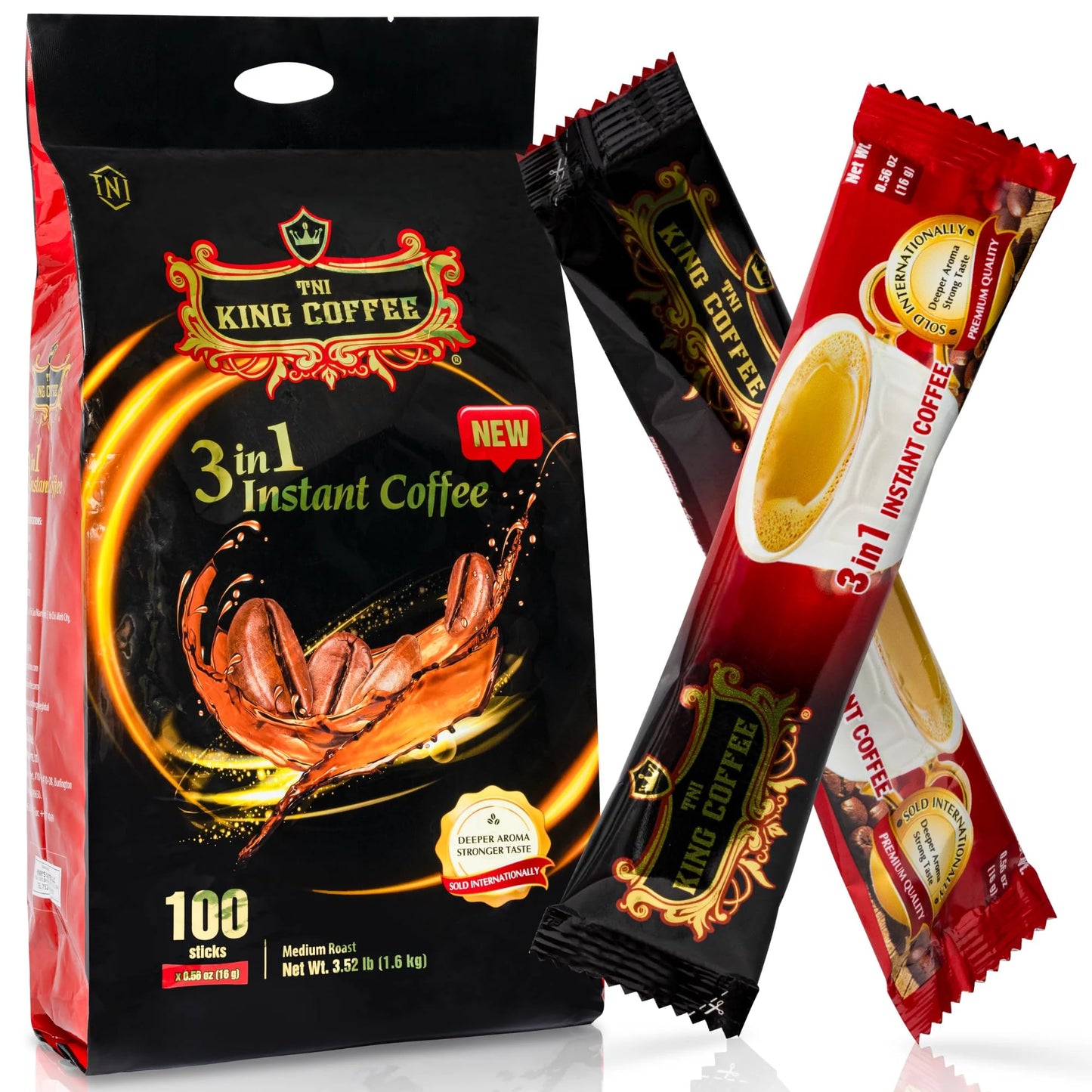Tni King Coffee 3 In 1 Instant Vietnamese Coffee, 100 Single Serve Packets - Individual Pocket Size Sachet Sticks - Blended With