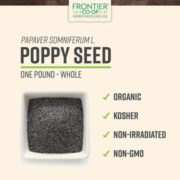 Frontier Co-Op Organic Whole Poppy Seed 1Lb - Bulk Bag Of Poppy Seeds For Baking, Salad Dressing, Cooking, Kosher Recipes And Mo