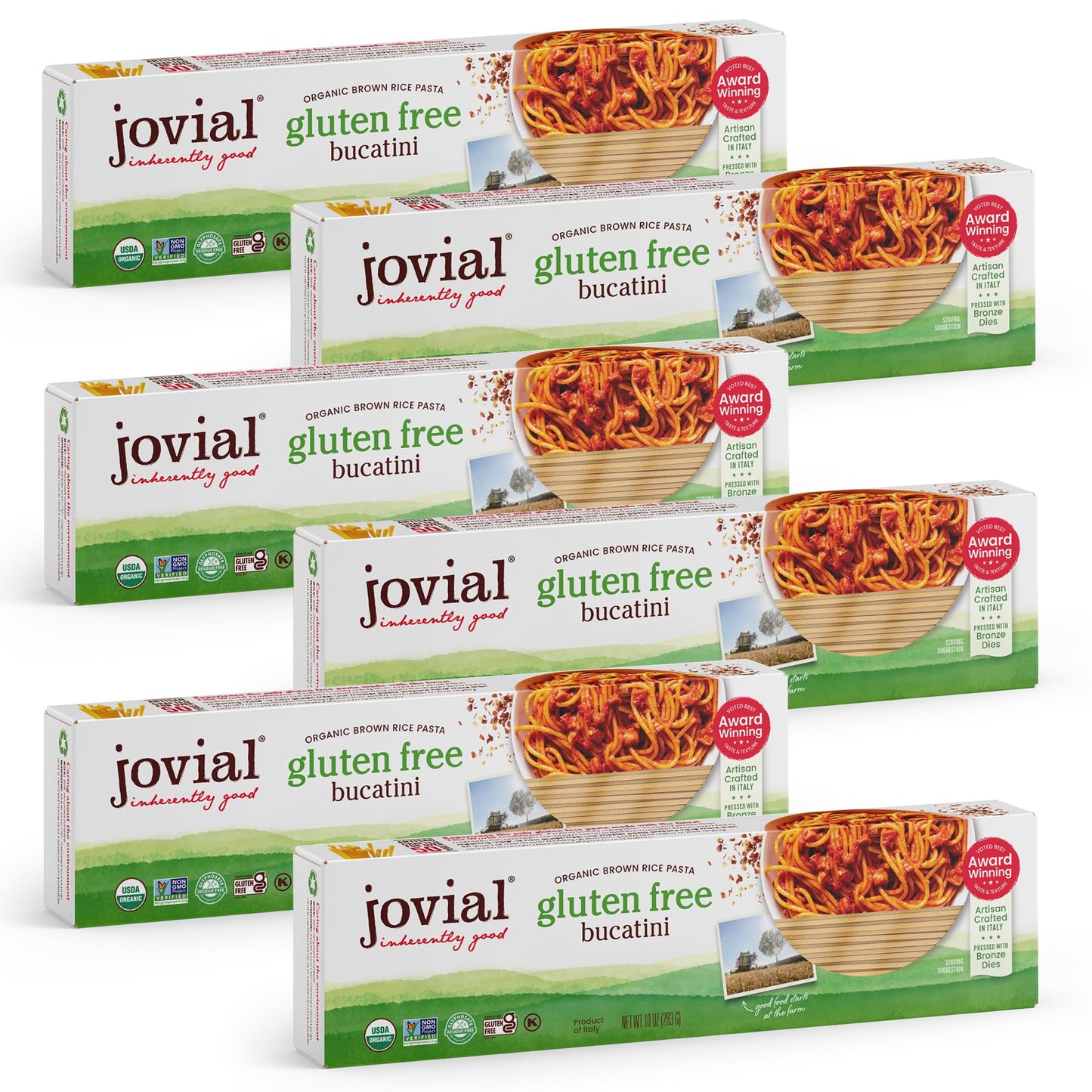Jovial Organic Brown Rice Bucatini Pasta - Gluten Free Whole Grain Bucatini Dairy Free Made With 2 Ingredients Non Gmo Artisan Crafted In Italy - 10 Oz (6 Pack)