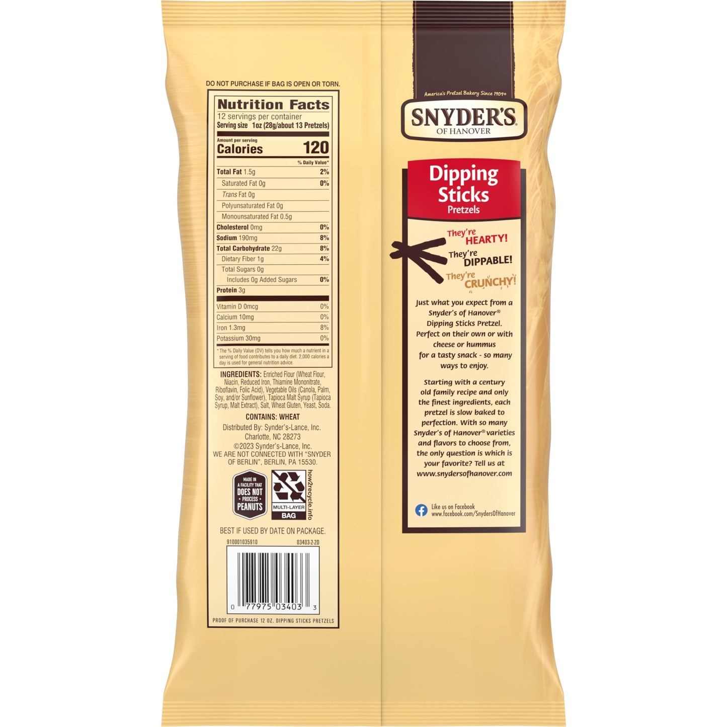 Snyder'S Of Hanover, Pretzel Dipping Sticks, 12 Oz Bag